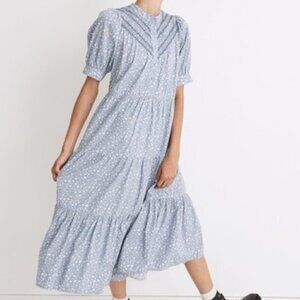 Madewell Embroidered Puff-Sleeve Midi Dress in Cottage Garden Blue Floral XL